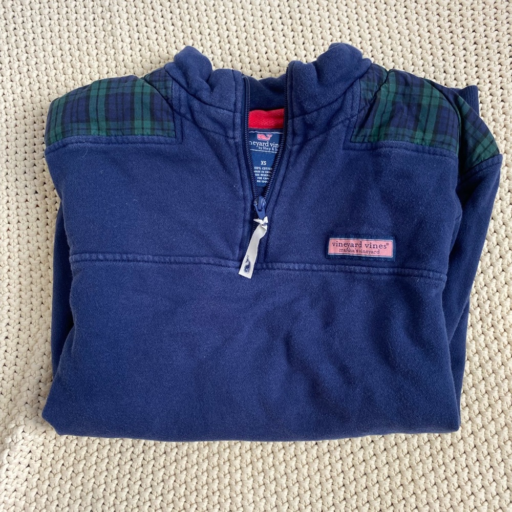 Vineyard Vines Blue and Green Plaid Sweatshirt